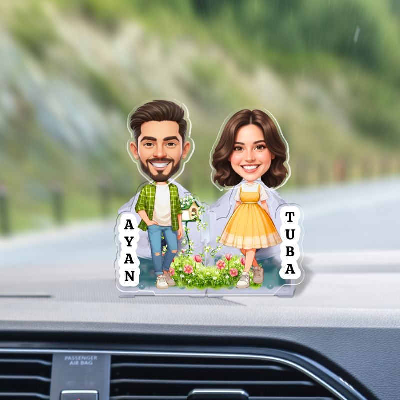 Personalized Couple Bobblehead Caricature Gift for Husband, Wife, Girlfriend, Boyfriend & Friends Solar Powered Moving Head Couple Gift for Birthday (Design)